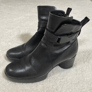 Ecco Shape Sculpted Motion Booties Platform Techwear Indie Buckle Black 38 7.5